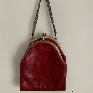Vintage leather red wristlet with gold detail
